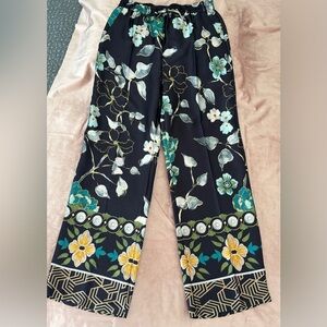 Zara Navy Blue Floral Wide Leg Pants